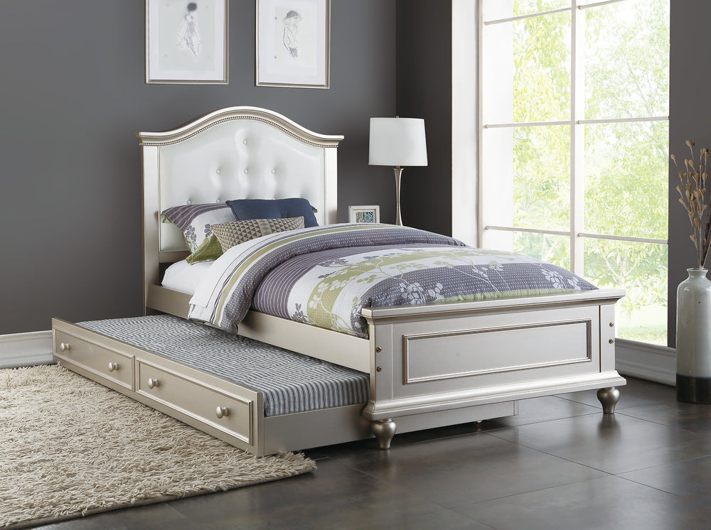 TWIN BED W/TRUNDLE-WHITE+SILVER
