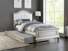 TWIN BED W/TRUNDLE-WHITE+SILVER
