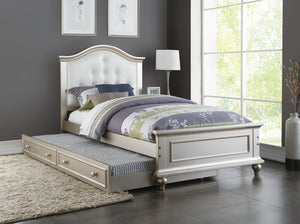 TWIN BED W/TRUNDLE-WHITE+SILVER