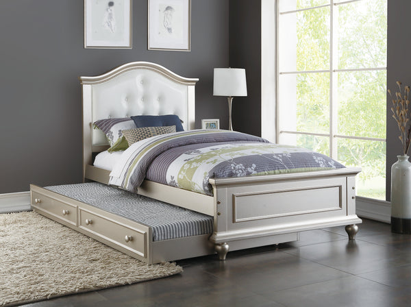 TWIN BED W/TRUNDLE-WHITE+SILVER