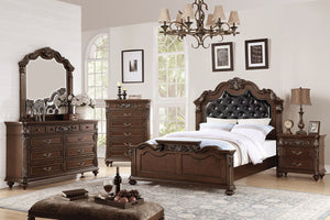 CAL. KING BED/UPHOLSTERED/DARK WALNUT