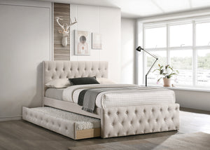 TWIN BED W/TRUNDLE-LIGHT BROWN BURLAP