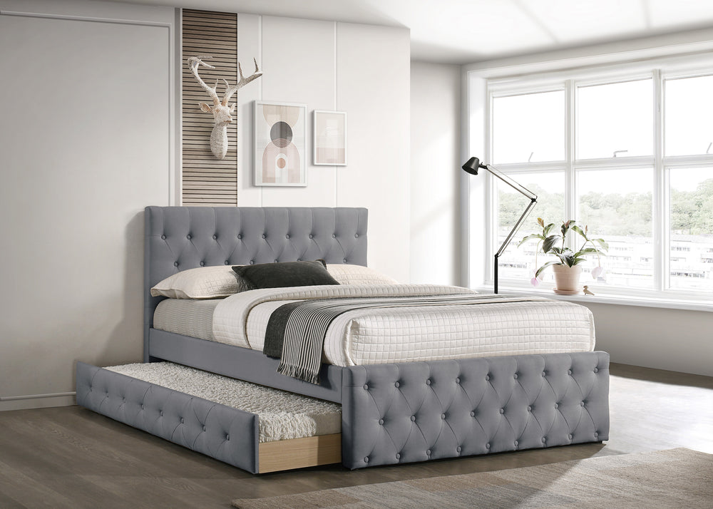 FULL BED W/TRUNDLE-LIGHT GREY BURLAP
