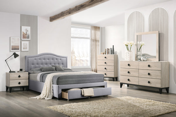 FULL BED W/DRAWER-LIGHT GREY BURLAP