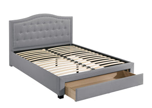 QUEEN BED W/DRAWER-LIGHT GREY BURLAP