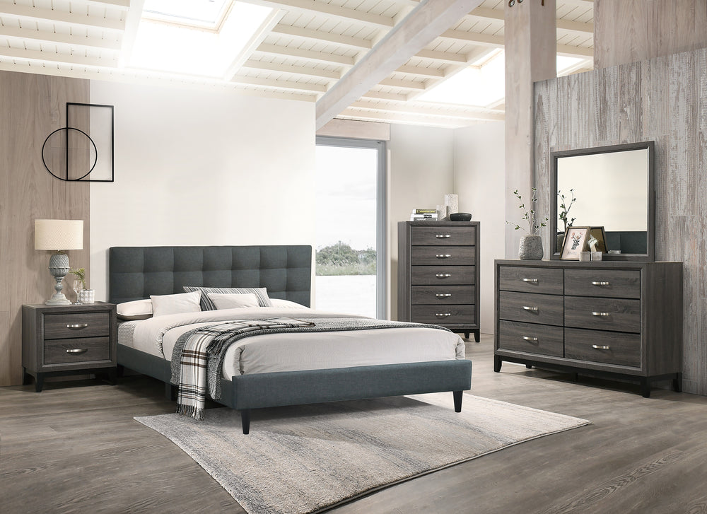 EASTERN KING BED/CHARCOAL FABRIC