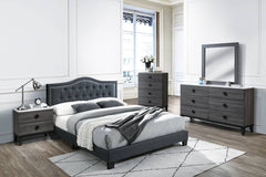 QUEEN BED/CHARCOAL BURPLAP