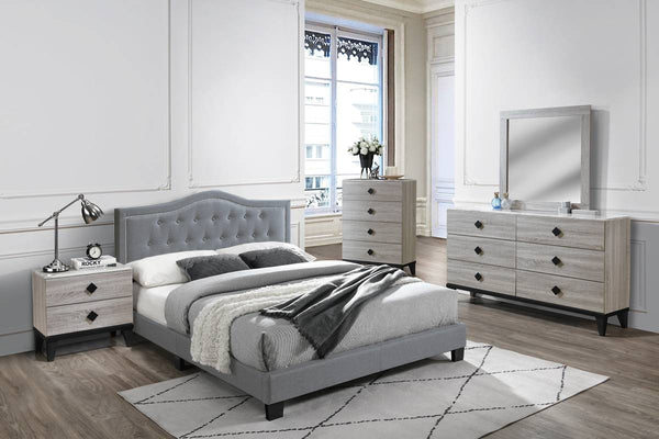 QUEEN BED/GREY VELVET