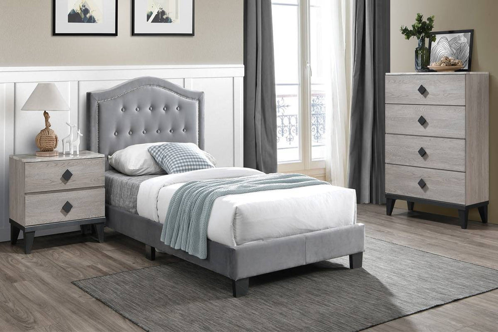 TWIN BED/GREY VELVET