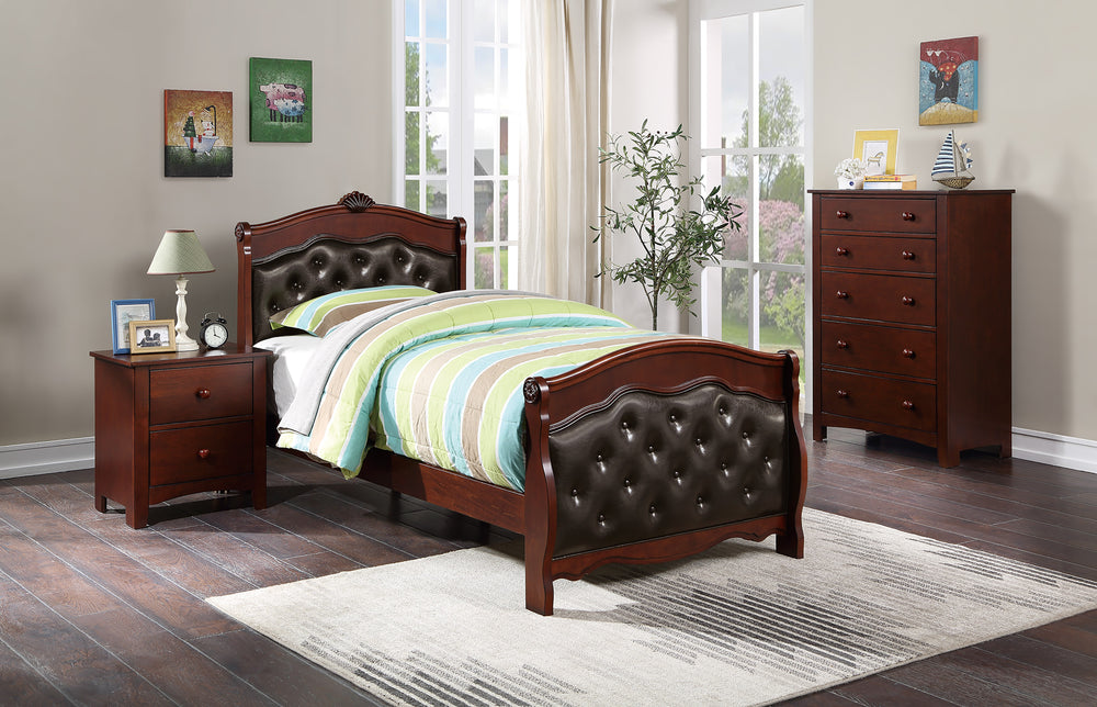 TWIN BED-DARK CHERRY/ESPRESSO PU