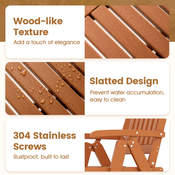 Effortless to fold into a compact size  easy to move around  save storage space<br>Crafted of weatherproof HDPE  waterproof  fade-resistant  crack-resistant<br>Equipped with 304 stainless steel screws  rustproof  built to last<br>The curved back  wide sea