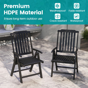 Effortless to fold into a compact size  easy to move around  save storage space<br>Crafted of weatherproof HDPE  waterproof  fade-resistant  crack-resistant<br>Equipped with 304 stainless steel screws  rustproof  built to last<br>The curved back  wide sea
