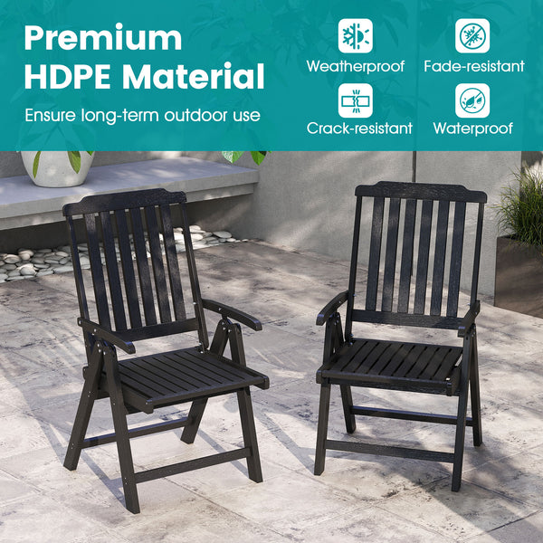 Effortless to fold into a compact size  easy to move around  save storage space<br>Crafted of weatherproof HDPE  waterproof  fade-resistant  crack-resistant<br>Equipped with 304 stainless steel screws  rustproof  built to last<br>The curved back  wide sea