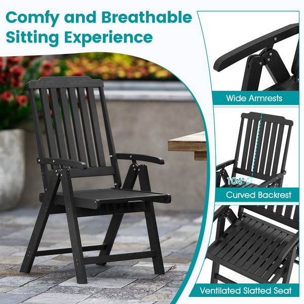 Effortless to fold into a compact size  easy to move around  save storage space<br>Crafted of weatherproof HDPE  waterproof  fade-resistant  crack-resistant<br>Equipped with 304 stainless steel screws  rustproof  built to last<br>The curved back  wide sea