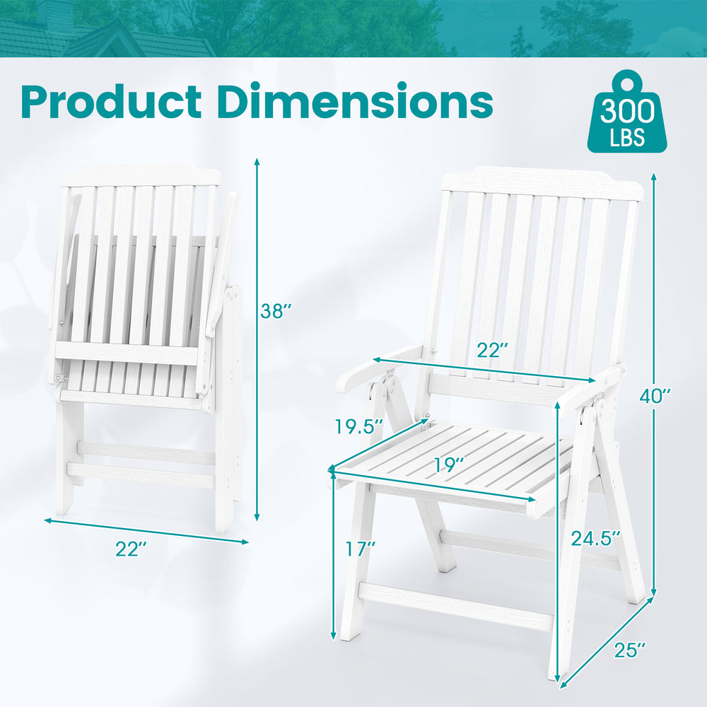 Effortless to fold into a compact size  easy to move around  save storage space<br>Crafted of weatherproof HDPE  waterproof  fade-resistant  crack-resistant<br>Equipped with 304 stainless steel screws  rustproof  built to last<br>The curved back  wide sea
