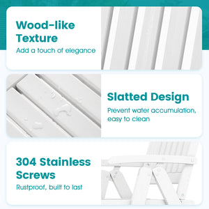 Effortless to fold into a compact size  easy to move around  save storage space<br>Crafted of weatherproof HDPE  waterproof  fade-resistant  crack-resistant<br>Equipped with 304 stainless steel screws  rustproof  built to last<br>The curved back  wide sea
