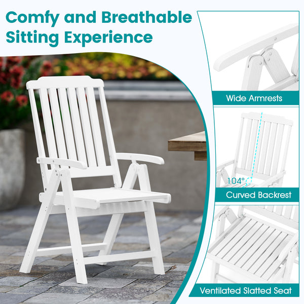 Effortless to fold into a compact size  easy to move around  save storage space<br>Crafted of weatherproof HDPE  waterproof  fade-resistant  crack-resistant<br>Equipped with 304 stainless steel screws  rustproof  built to last<br>The curved back  wide sea