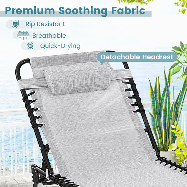 The backrest can be adjusted in 4 positions and the footrest in 2 positions<br>Multiple lounge modes: Sit-up Mode  Recline Mode  Flat-down Mode<br>Comes with a removable headrest to relax your head and neck<br>Made of premium fabric  breathable  skin-frie