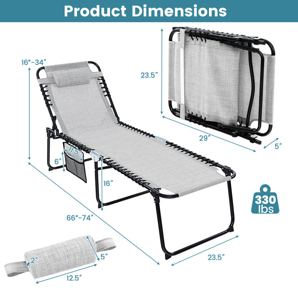The backrest can be adjusted in 4 positions and the footrest in 2 positions<br>Multiple lounge modes: Sit-up Mode  Recline Mode  Flat-down Mode<br>Comes with a removable headrest to relax your head and neck<br>Made of premium fabric  breathable  skin-frie