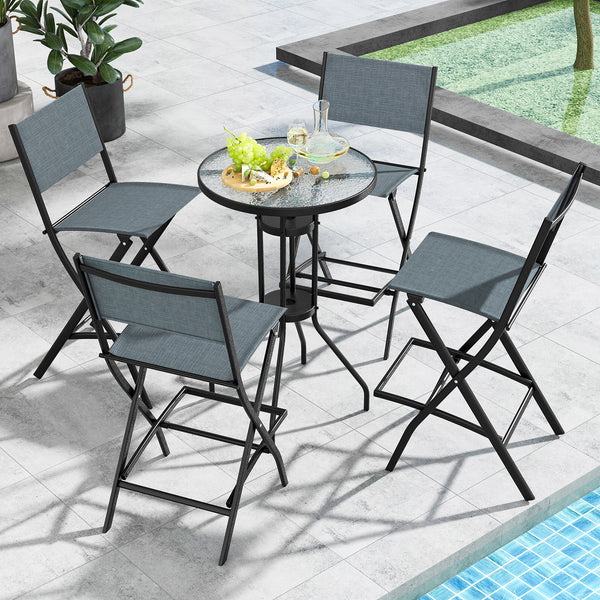 High-quality fabric is comfortable and durable for use<br>Sturdy metal frame provides bar stool with strong support<br>Practical footrest holds legs and feet to relieve pressure<br>Folding design for easy carry and space-saving storage <br>Reinforced back