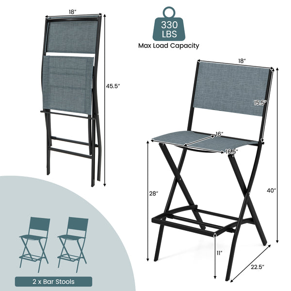 High-quality fabric is comfortable and durable for use<br>Sturdy metal frame provides bar stool with strong support<br>Practical footrest holds legs and feet to relieve pressure<br>Folding design for easy carry and space-saving storage <br>Reinforced back