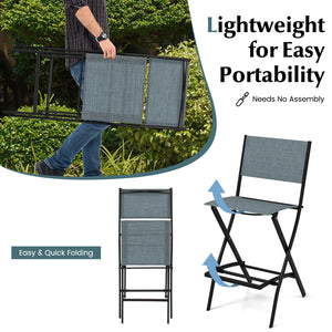 High-quality fabric is comfortable and durable for use<br>Sturdy metal frame provides bar stool with strong support<br>Practical footrest holds legs and feet to relieve pressure<br>Folding design for easy carry and space-saving storage <br>Reinforced back