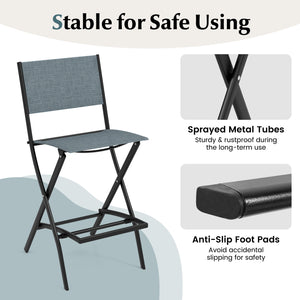 High-quality fabric is comfortable and durable for use<br>Sturdy metal frame provides bar stool with strong support<br>Practical footrest holds legs and feet to relieve pressure<br>Folding design for easy carry and space-saving storage <br>Reinforced back
