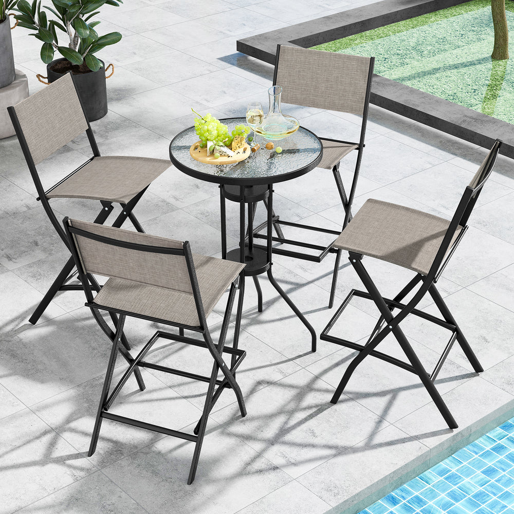 High-quality fabric is comfortable and durable for use<br>Sturdy metal frame provides bar stool with strong support<br>Practical footrest holds legs and feet to relieve pressure<br>Folding design for easy carry and space-saving storage <br>Reinforced back