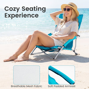 Â Easy to move with each chair weighing 5.5 lbs<br>Â Equipped with carry bags for convenience<br>Â High backs with mesh fabric provide cooling seating<br>Â Padded armrests for enhanced comfort and relaxation<br>Â Built-in cup holders keep drinks within ea
