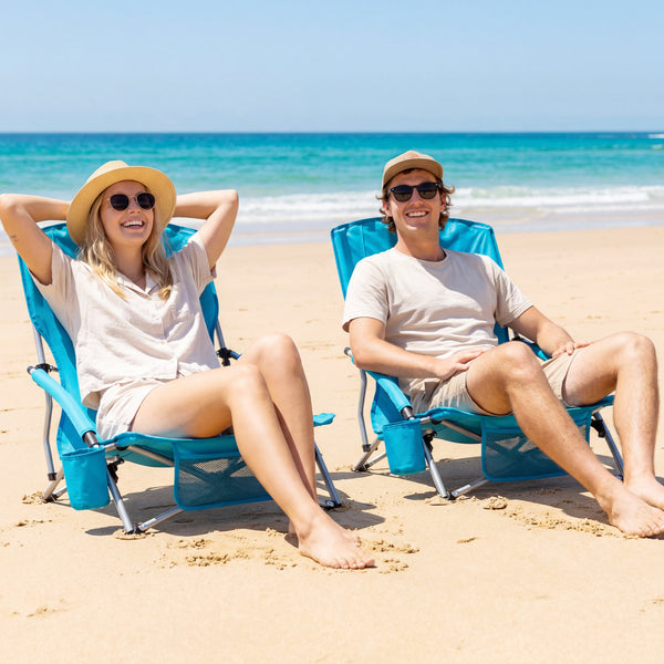 Â Easy to move with each chair weighing 5.5 lbs<br>Â Equipped with carry bags for convenience<br>Â High backs with mesh fabric provide cooling seating<br>Â Padded armrests for enhanced comfort and relaxation<br>Â Built-in cup holders keep drinks within ea