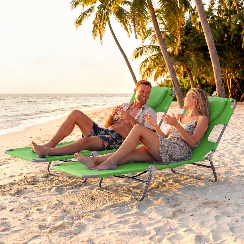 5 backrest positions (0Â°  12Â°  30Â°  50Â°  70Â°) for tanning  napping  or reading<br>Face-down tanning with face hole and 2 arm holes for hands-free relaxing<br>Folds compact with shoulder strap for easy carrying to beach or pool<br>Sturdy metal frame w