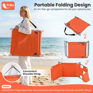 5 backrest positions (0Â°  12Â°  30Â°  50Â°  70Â°) for tanning  napping  or reading<br>Face-down tanning with face hole and 2 arm holes for hands-free relaxing<br>Folds compact with shoulder strap for easy carrying to beach or pool<br>Sturdy metal frame w
