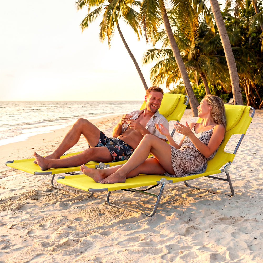 5 backrest positions (0Â°  12Â°  30Â°  50Â°  70Â°) for tanning  napping  or reading<br>Face-down tanning with face hole and 2 arm holes for hands-free relaxing<br>Folds compact with shoulder strap for easy carrying to beach or pool<br>Sturdy metal frame w