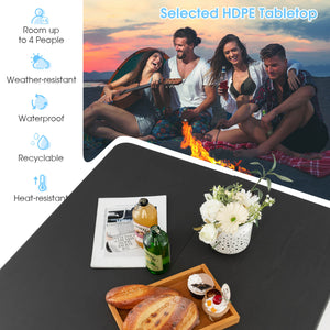 Sturdy steel frame for 330 lbs strong loading capacity<br>Add extra stability due to the reinforced triangular structure <br>Anti-scratch foot pads for floor protection<br>Perfect for outdoor use with rustproof steel surface and all-weather HDPE tabletop<