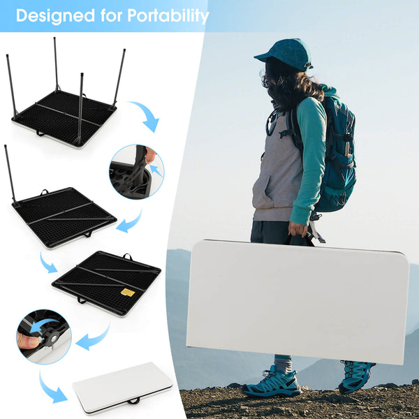 Sturdy steel frame for 330 lbs strong loading capacity<br>Add extra stability due to the reinforced triangular structure <br>Anti-scratch foot pads for floor protection<br>Perfect for outdoor use with rustproof steel surface and all-weather HDPE tabletop<