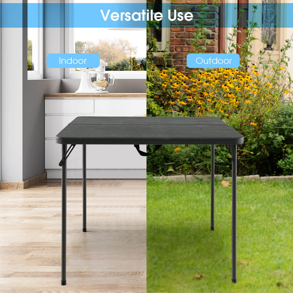 Sturdy steel frame for 330 lbs strong loading capacity<br>Add extra stability due to the reinforced triangular structure <br>Anti-scratch foot pads for floor protection<br>Perfect for outdoor use with rustproof steel surface and all-weather HDPE tabletop<