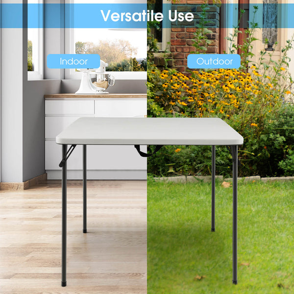 Sturdy steel frame for 330 lbs strong loading capacity<br>Add extra stability due to the reinforced triangular structure <br>Anti-scratch foot pads for floor protection<br>Perfect for outdoor use with rustproof steel surface and all-weather HDPE tabletop<