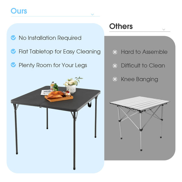 Sturdy steel frame for 330 lbs strong loading capacity<br>Add extra stability due to the reinforced triangular structure <br>Anti-scratch foot pads for floor protection<br>Perfect for outdoor use with rustproof steel surface and all-weather HDPE tabletop<