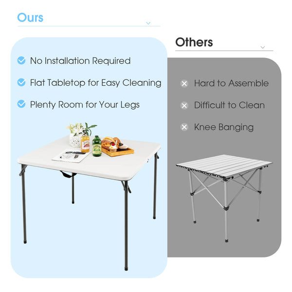 Sturdy steel frame for 330 lbs strong loading capacity<br>Add extra stability due to the reinforced triangular structure <br>Anti-scratch foot pads for floor protection<br>Perfect for outdoor use with rustproof steel surface and all-weather HDPE tabletop<