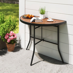 Half-round tabletop combines functionality with style<br>Made of wear-resistant and waterproof SPC material for long-term use<br>Heavy-duty metal frame is not easy to crack or deform<br>Non-slip foot pads prevent the floor from scratches<br>Ideal for orga