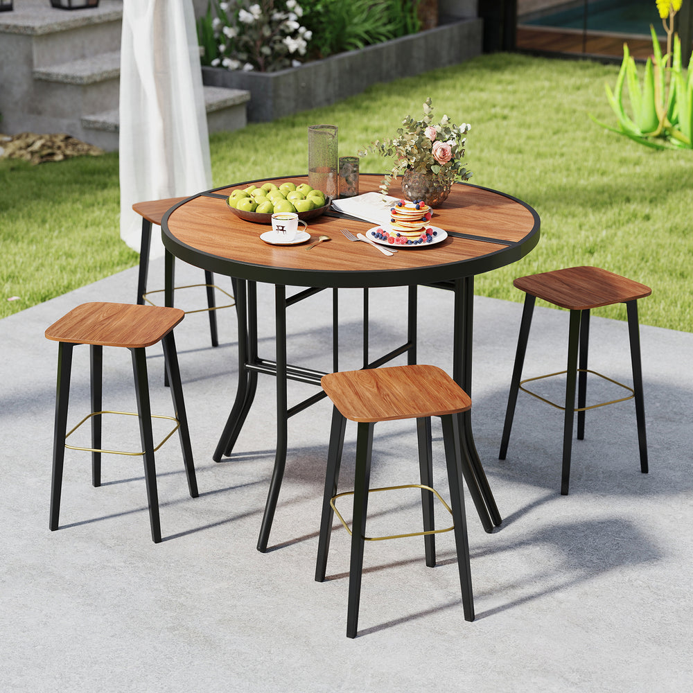 Half-round tabletop combines functionality with style<br>Made of wear-resistant and waterproof SPC material for long-term use<br>Heavy-duty metal frame is not easy to crack or deform<br>Non-slip foot pads prevent the floor from scratches<br>Ideal for orga