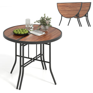 Half-round tabletop combines functionality with style<br>Made of wear-resistant and waterproof SPC material for long-term use<br>Heavy-duty metal frame is not easy to crack or deform<br>Non-slip foot pads prevent the floor from scratches<br>Ideal for orga