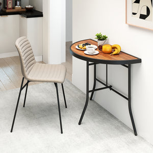 Half-round tabletop combines functionality with style<br>Made of wear-resistant and waterproof SPC material for long-term use<br>Heavy-duty metal frame is not easy to crack or deform<br>Non-slip foot pads prevent the floor from scratches<br>Ideal for orga