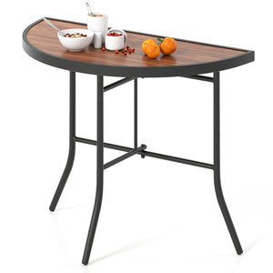 Half-round tabletop combines functionality with style<br>Made of wear-resistant and waterproof SPC material for long-term use<br>Heavy-duty metal frame is not easy to crack or deform<br>Non-slip foot pads prevent the floor from scratches<br>Ideal for orga