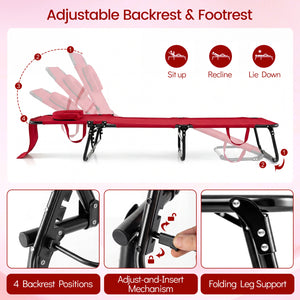 4-position adjustable backrest allows you to sit up  recline  and lay down<br>Safe locking device for firm backrest fixation<br>Powder-coated metal frame with U-shaped legs for extra sturdiness<br>Made of 500D Oxford fabric  wear-resistant and breathable<