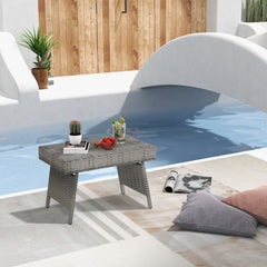 This brown gradient coffee table is made out of durable  weather-resistant resin and an open-weave material  which will not fray and can tolerate high summer temperatures. Â   Their contemporary design and ergonomic comfort are exactly the right combinati