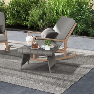 This brown gradient coffee table is made out of durable  weather-resistant resin and an open-weave material  which will not fray and can tolerate high summer temperatures. Â   Their contemporary design and ergonomic comfort are exactly the right combinati