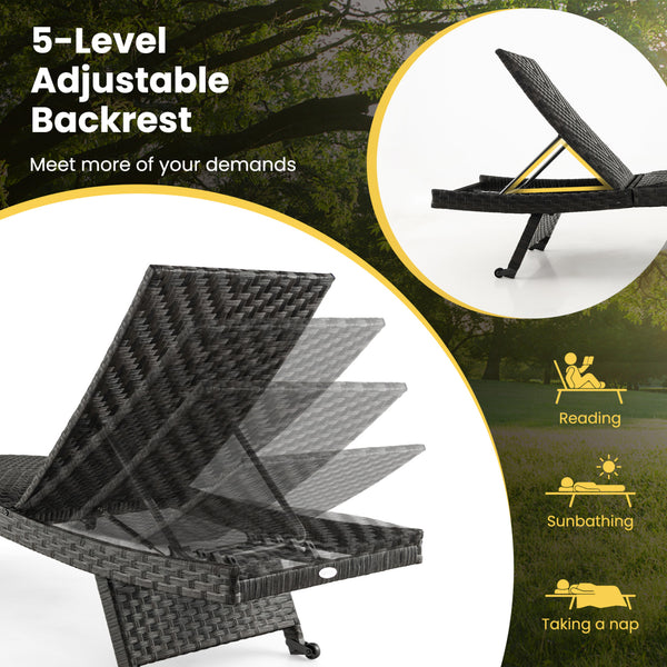 Padded seat with quick dry foam inside for more comfort<br>5 backrest positions meet more of your demands<br>Well-woven PE rattan for more elegance and durability<br>Reinforced metal frame offers strong support<br>Anti-slip footpads improve the overall st