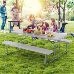 The HDPE tabletop ensures exceptional strength and good weather resistance<br>Features a waterproof surface for easy cleaning  easy to maintain with a damp cloth<br>The 183 cm/6 ft spacious HDPE tabletop provides enough area for food  drinks  and other es