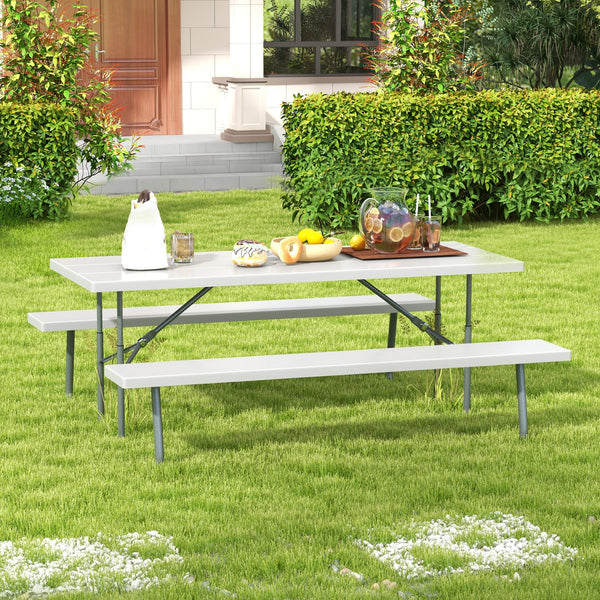 The HDPE tabletop ensures exceptional strength and good weather resistance<br>Features a waterproof surface for easy cleaning  easy to maintain with a damp cloth<br>The 183 cm/6 ft spacious HDPE tabletop provides enough area for food  drinks  and other es